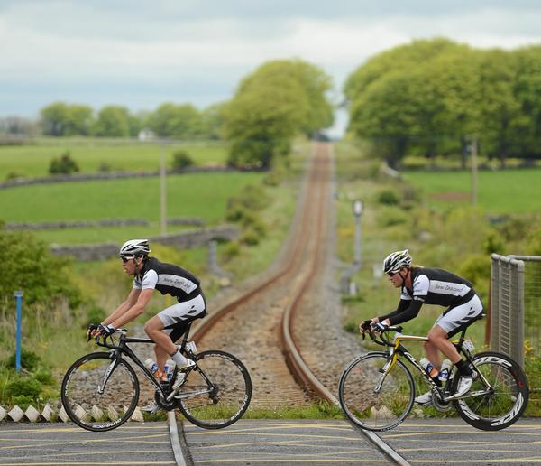 Taylor Gunman (North Harbour) and Piet Bulling (Invercargill) in action for the BikeNZ-PBR Under-23 team in the An Post Ras Tour of Ireland.